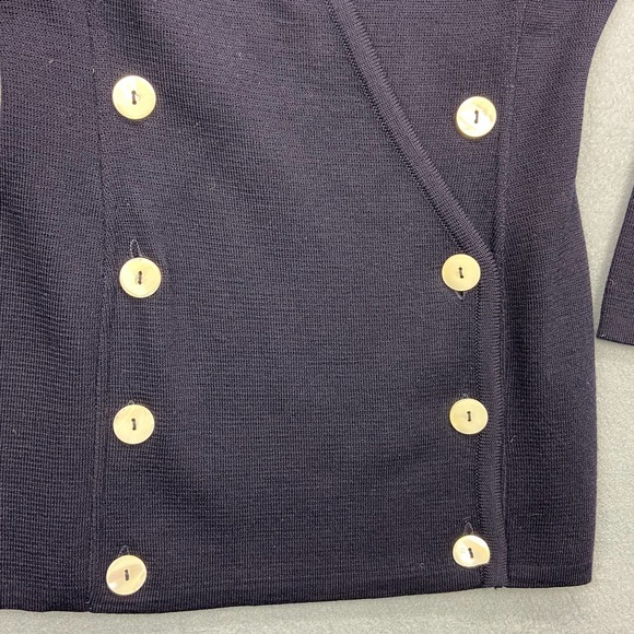 Jaeger Women's 100% Wool Cardigan Blue/Navy, Double Button Front Wrap Style 32in - Picture 3 of 8